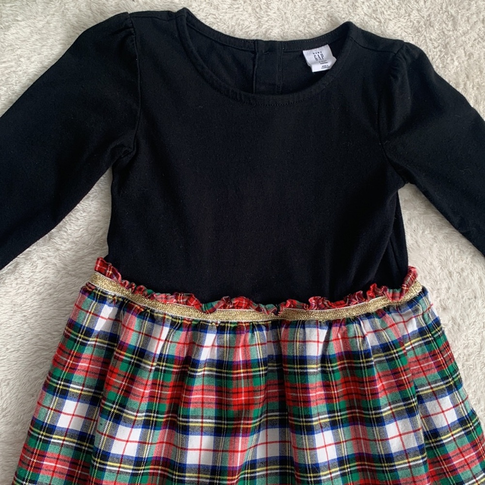GAP Black & Red White Green Plaid Dress 3 EUC - Picture 3 of 10